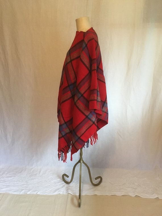 vintage 60s farbo red plaid wool fringe throw bla… - image 5