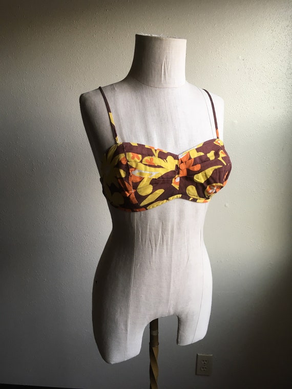 vintage 50s Hawaiian tropical cotton bikini top ma