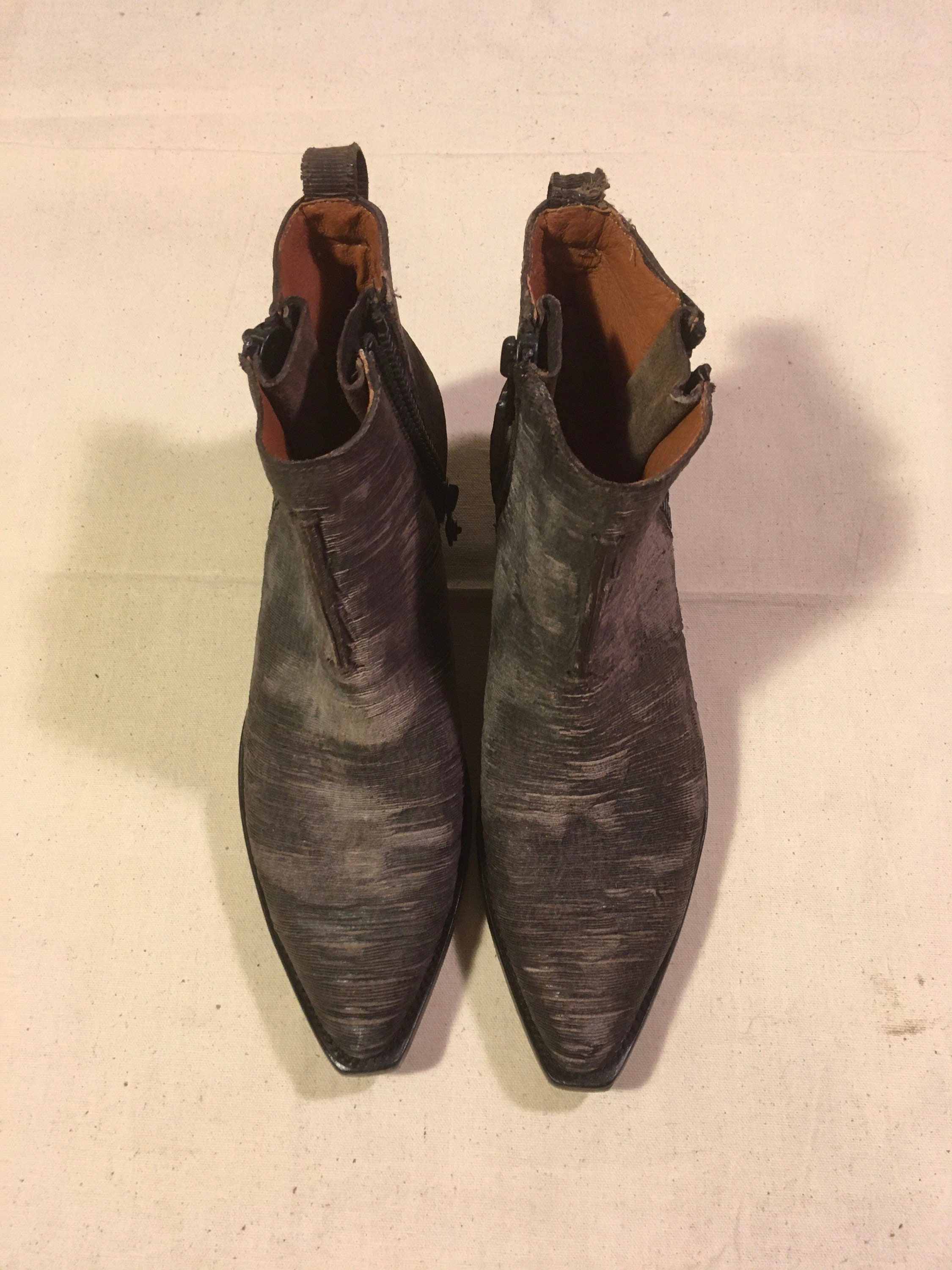 Vintage Frye Textured Striated Leather Side Zip Western