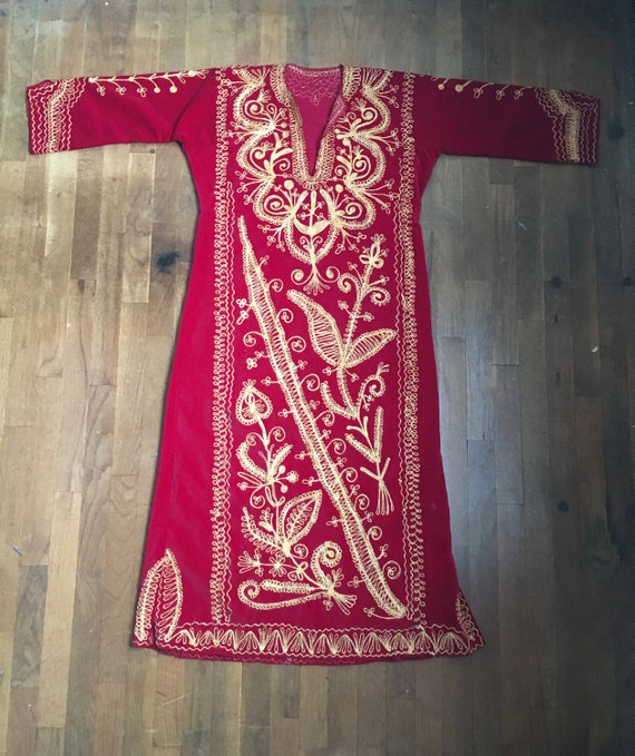 vintage 70s handmade dashiki red velvet gold sout… - image 8