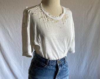 vintage white cotton distressed t shirt thrashed true tee