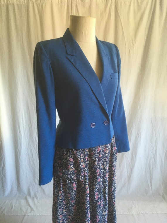 vintage 80s sasson blue blazer womens jacket 1980s