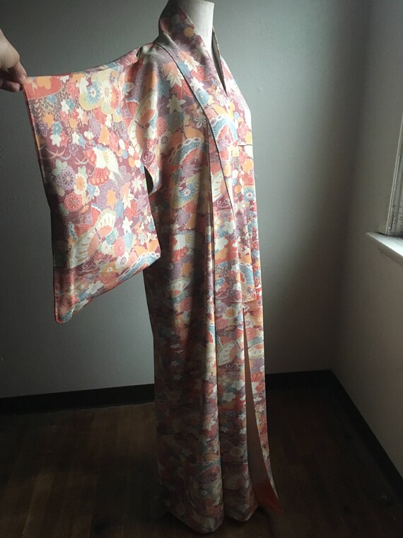 vintage traditional japanese kimono robe silk but… - image 5