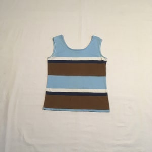 vintage 60s aileen wide striped surf shirt tank top blue brown white hippie beach sailor