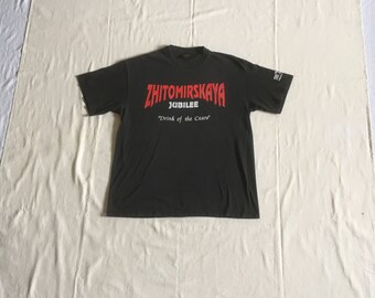 vintage 90s the z vodka ukraine zhitomirskaya jubilee touch of gold made in usa ss t shirt drink of the czars wild and free alcohol tee