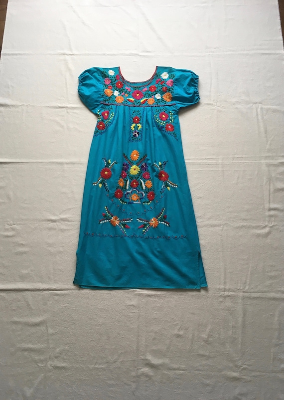 vintage handmade embroidered Mexican blue turquoi… - image 1