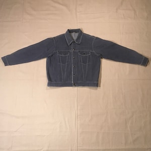 vintage 60s grey blue button up denim jean 2 pocket trucker jacket
