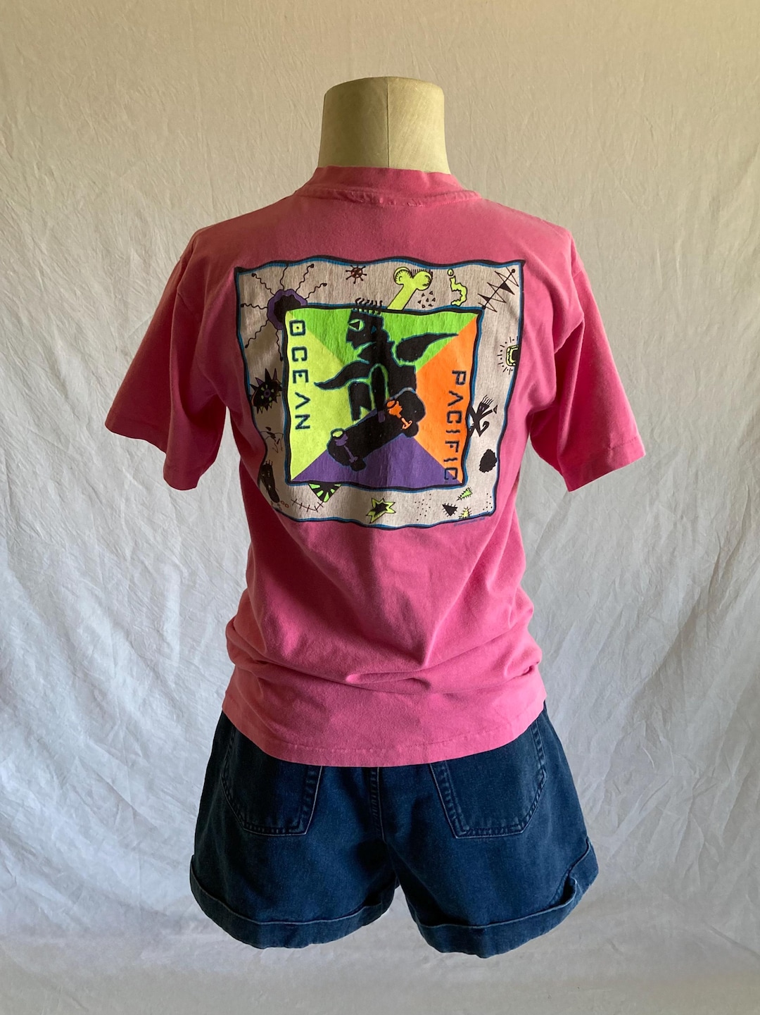 Vintage 90s Ocean Pacific Skate T Shirt Graffiti 1990 Made in Usa