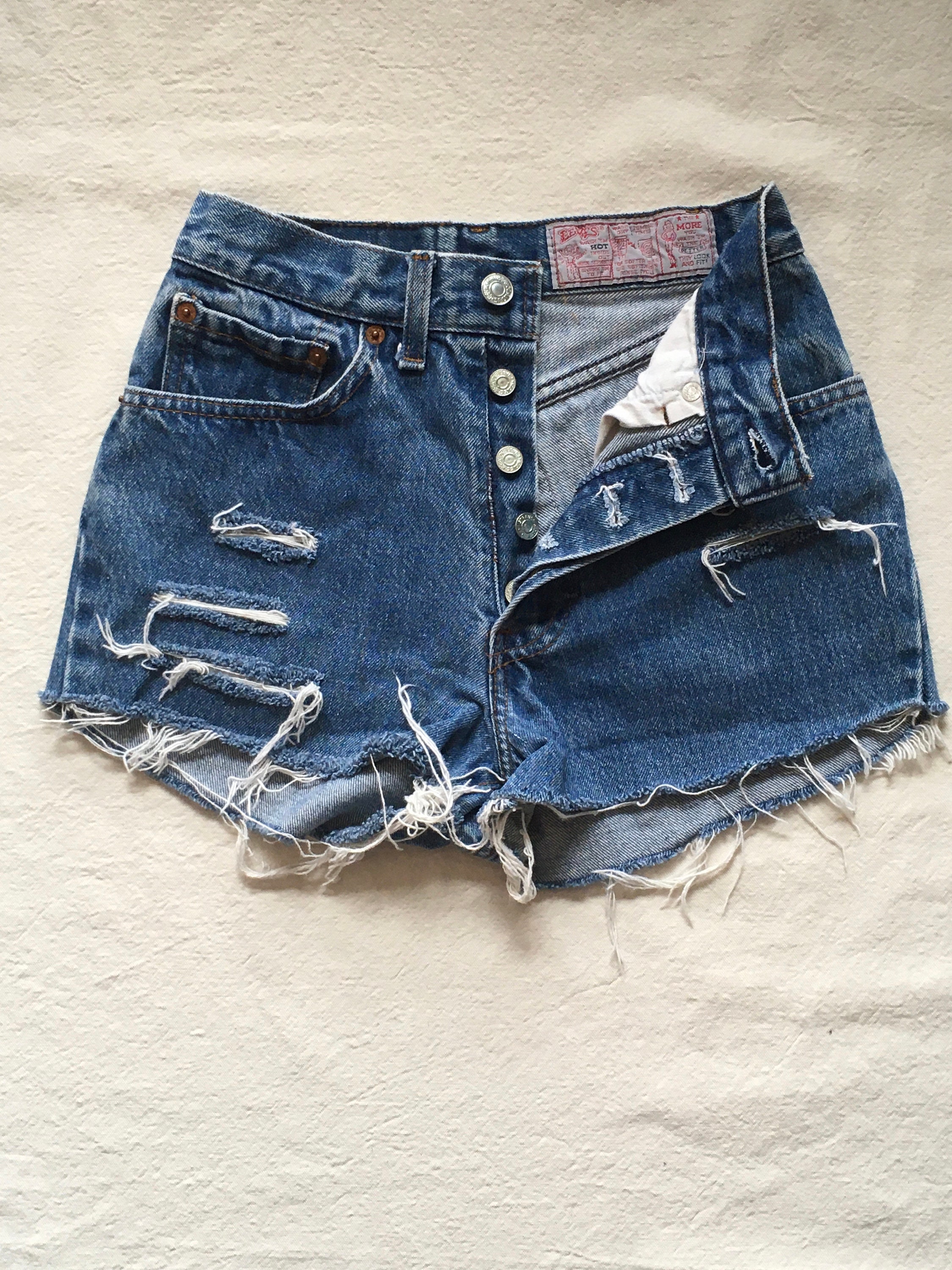 80s Levis 501 Made in Usa Blue Jean Cut off Shorts High Waist 24