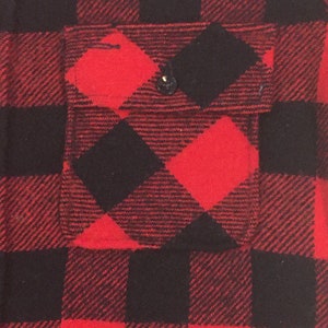 vintage 60s pilgrim sears roebuck red black rob roy buffalo plaid wool concave button gusset hem outdoor shirt image 2