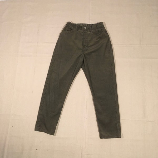 vintage 60s sears perma prest olive green corduroy high waist tapered pants cords 26