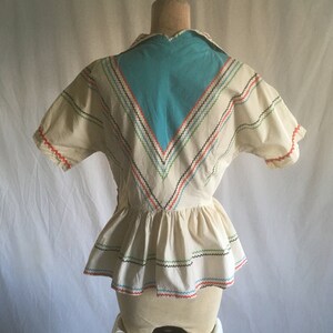 Vintage 40s Ric Rac Cotton Side Zip Peplum Fiesta Blouse 1940s Womens ...