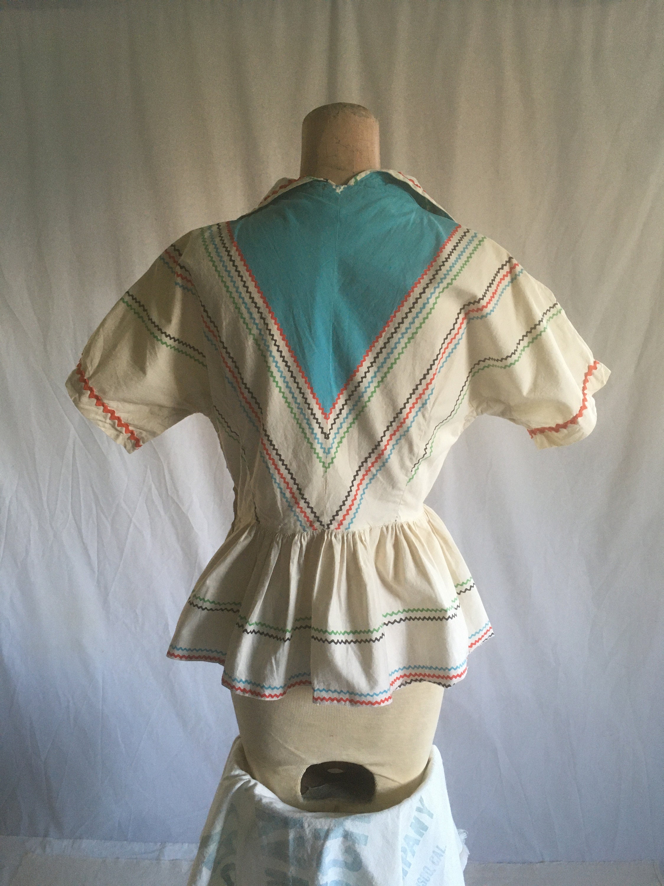 Rockabilly Ric Rac Vintage 40s Ric Rac Cotton Side Zip Peplum Fiesta Blouse 1940s Womens ...