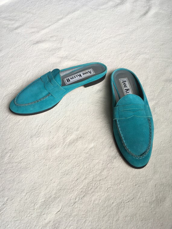 vintage 90s Anne Klein II blue suede shoes moc toe