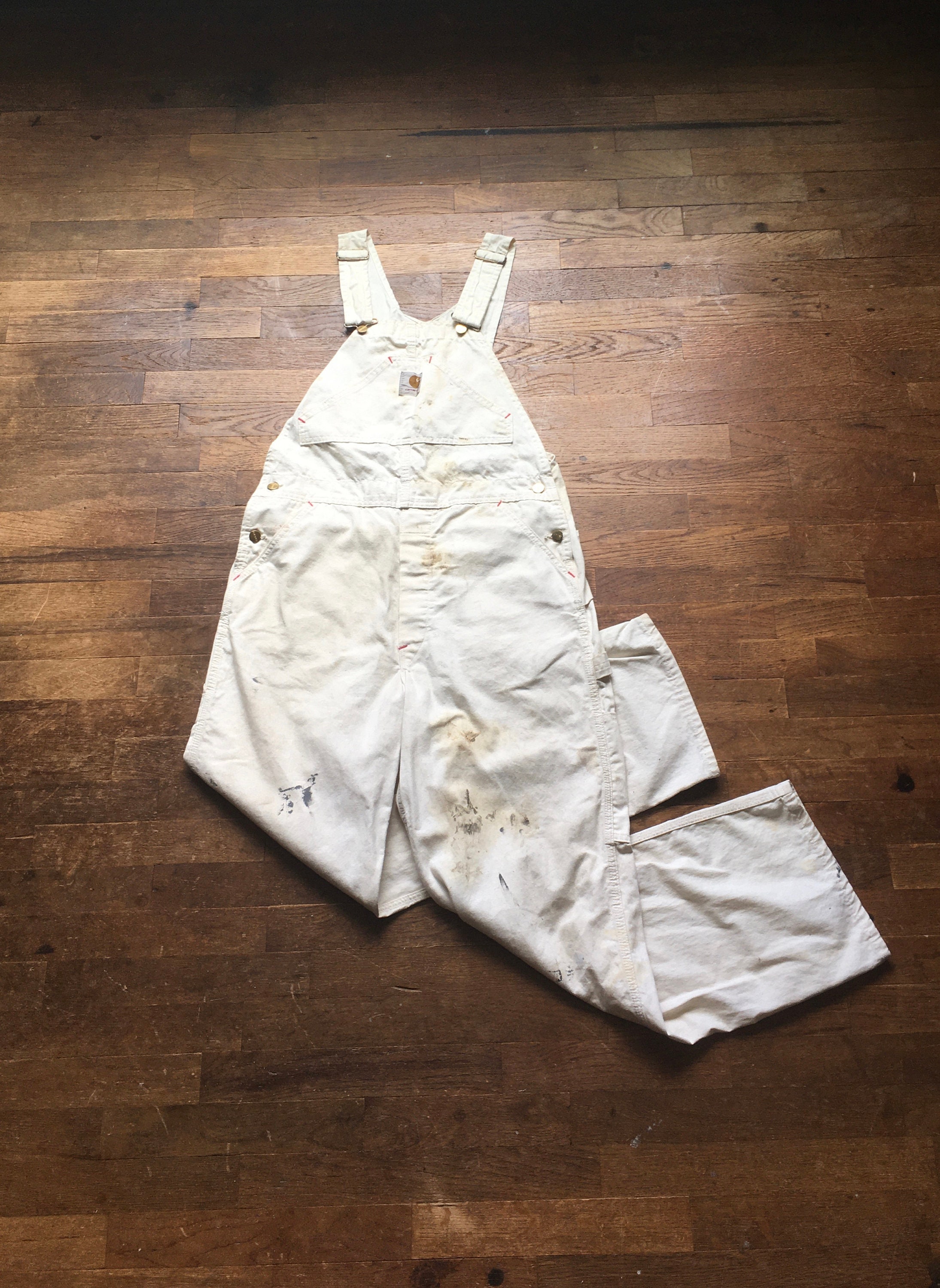 Vintage 80s Carhartt White Painter Bib Overalls Made in Usa