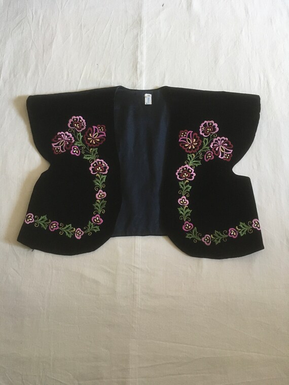 vintage hungarian black velvet embroidered folk v… - image 7