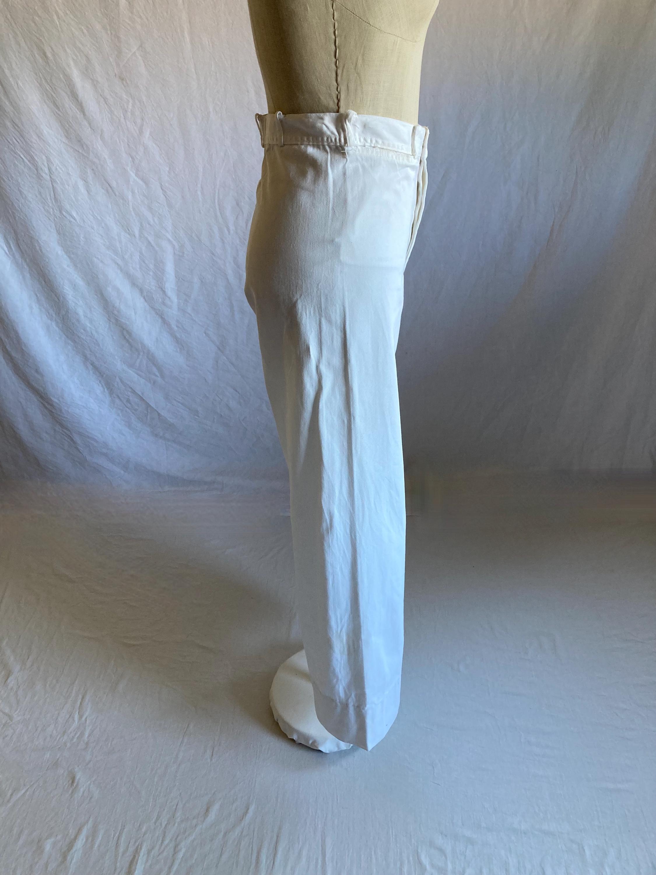 Vintage 40s Wwii Usn White Cotton Pants Button Fly Wide Leg Sailor