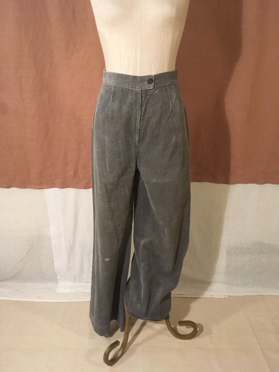 vintage 70s handmade gray corduroy high waist bel… - image 3