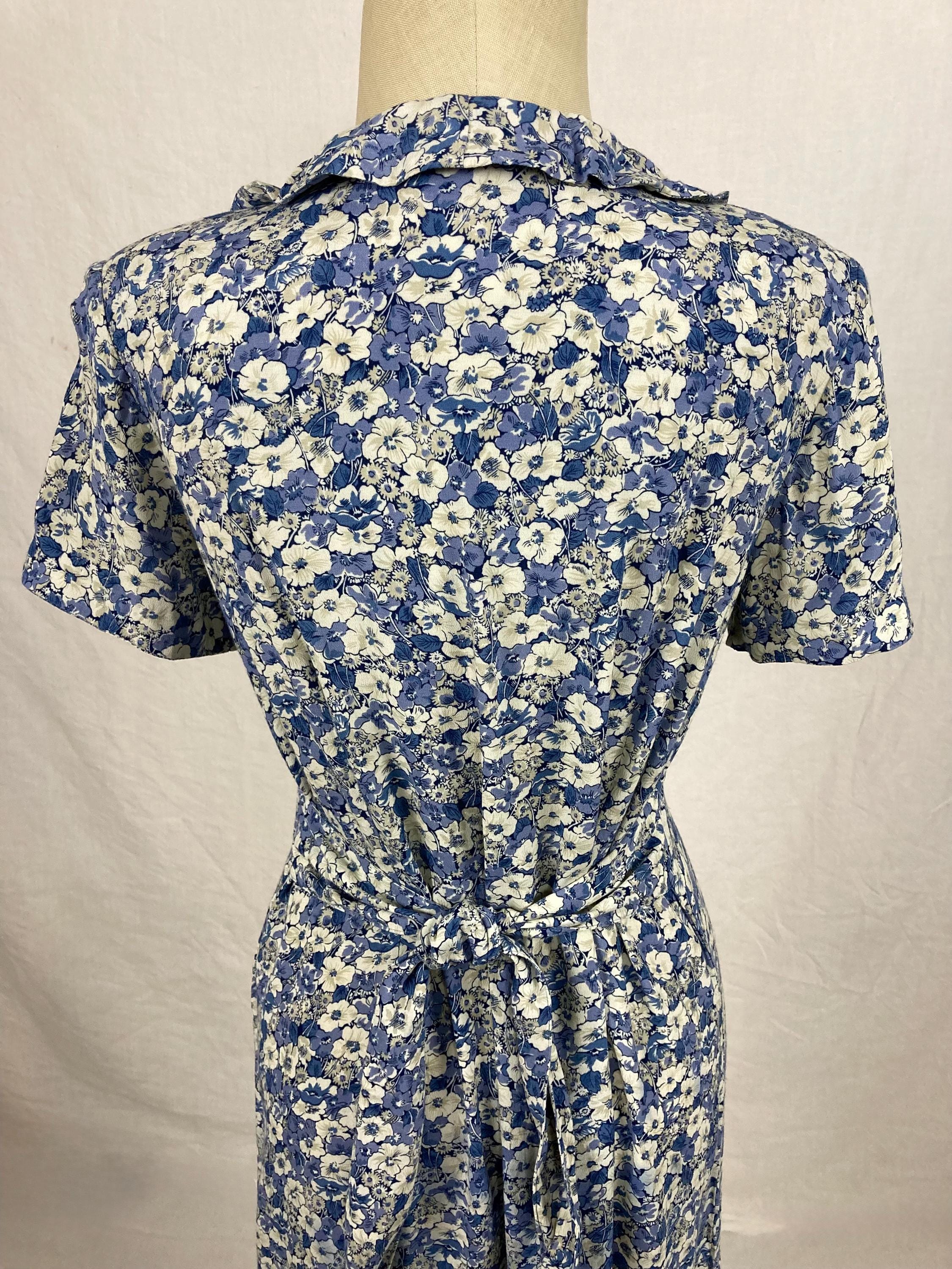 90s tie back dress Vintage 90s Floral Tie Back Midi Dress (M)