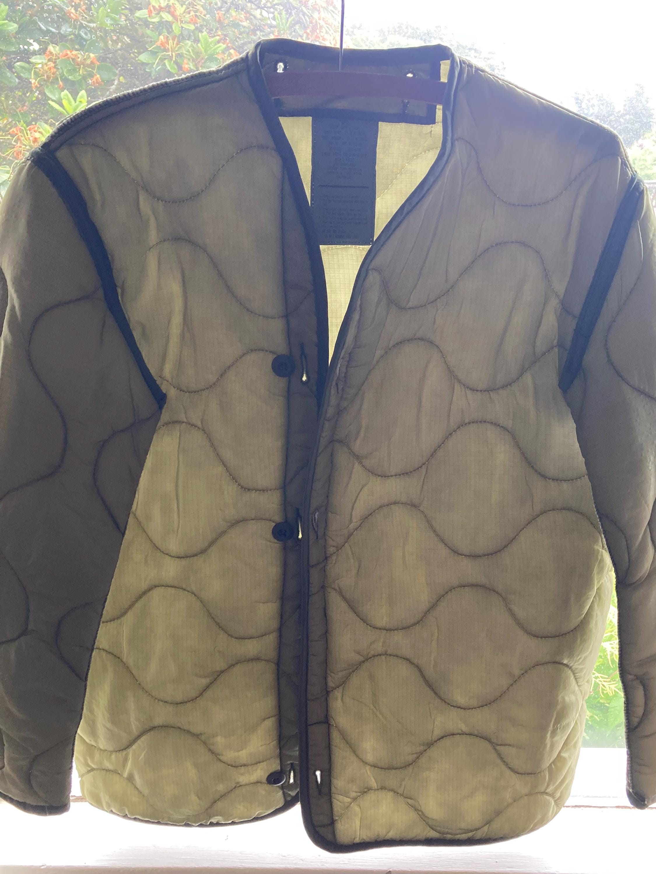 Vintage 80s Green Quilted Military Jacket Liner Small Army Surplus