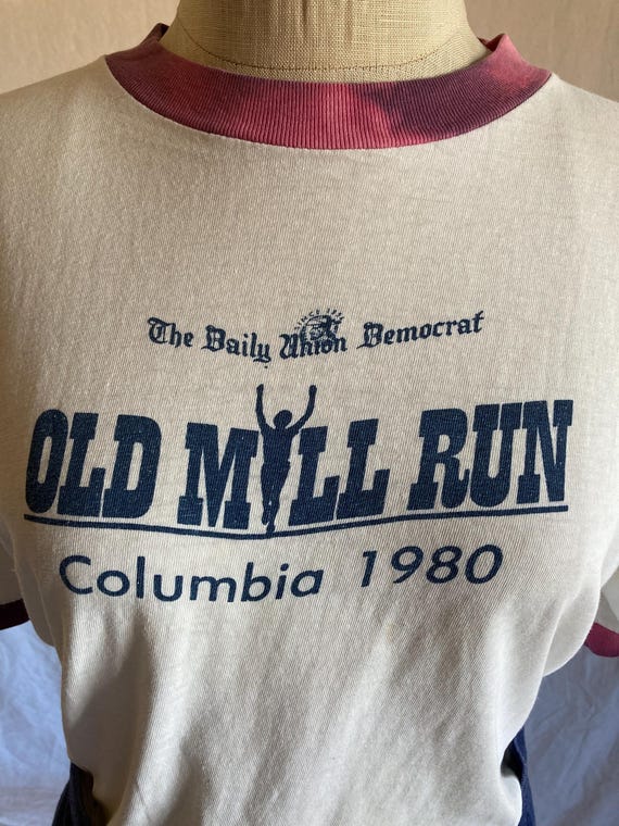 vintage distressed 80s t shirt ringer old mill run 1980 columbia daily union democrat View 3