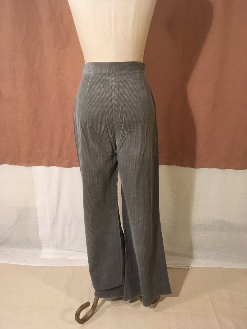 vintage 70s handmade gray corduroy high waist bell bottom trousers hip hugger pants 28 image 6