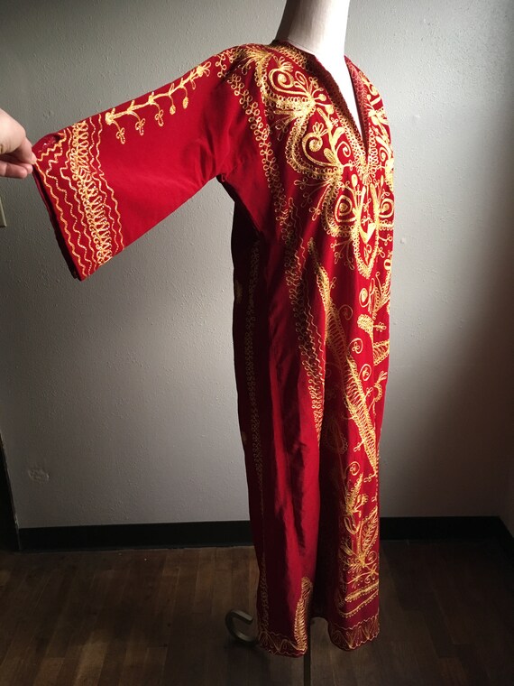 vintage 70s handmade dashiki red velvet gold sout… - image 2