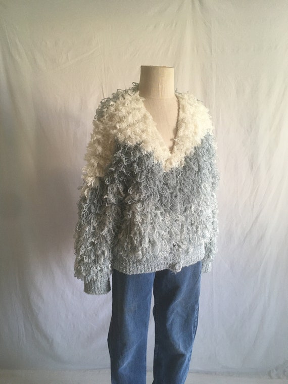 vintage 80s le parfait shaggy loop cardigan sweate