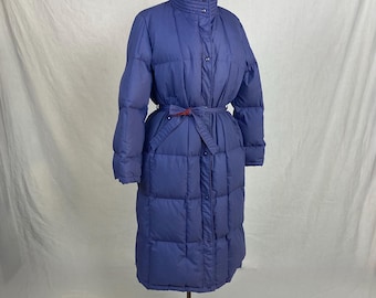 vintage 70s quilted down coat purple puffer 1970s sleeping bag coat comforter