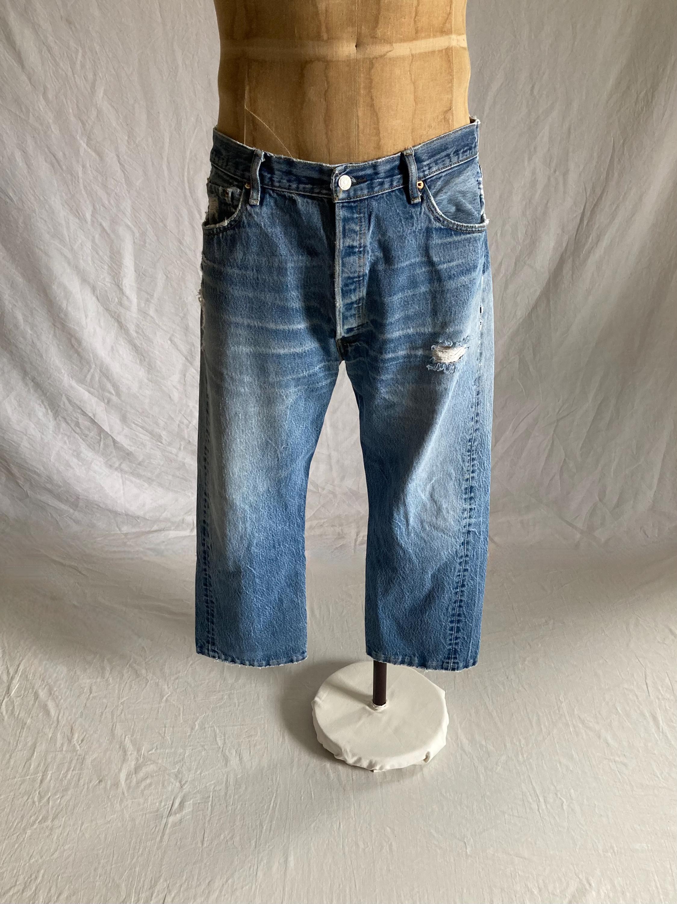 Vintage Levis 501 Ripped Blue Jeans 35 Waist Frayed Distressed