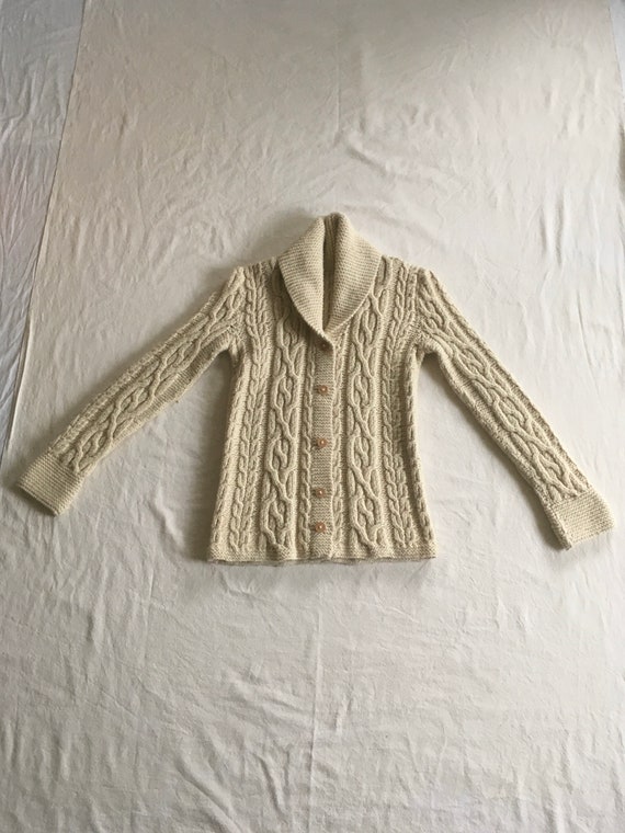 vintage 70s handmade cable knit wool shawl collar 