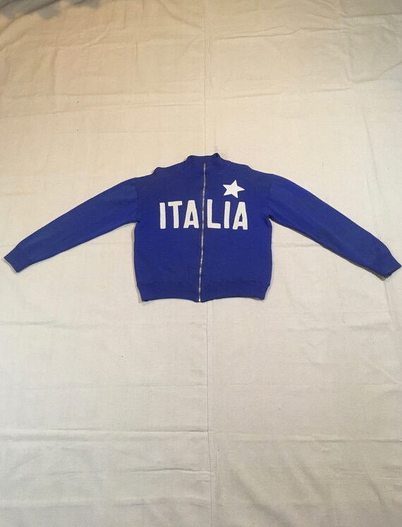 vintage Design sweater italia製 Vintage 20s Italia Zip up Mock Neck Blue Cardigan Sweater