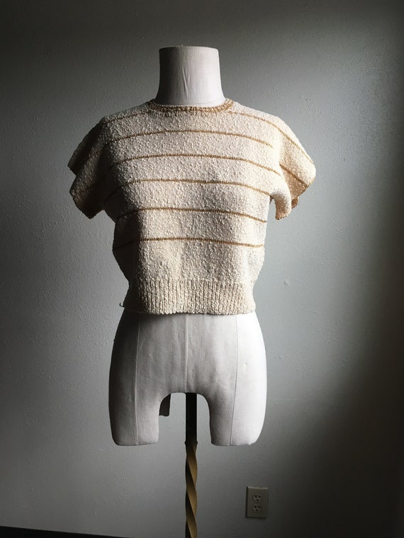 vintage 50s pullover hand knit cream gold striped