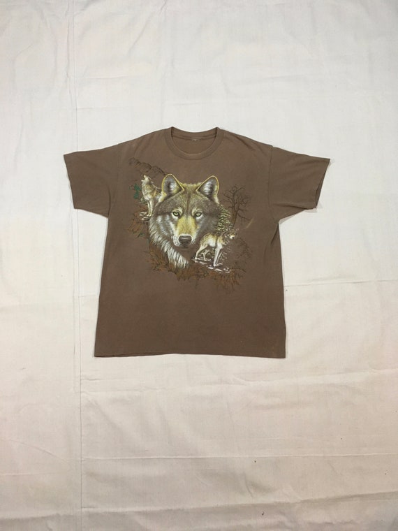 vintage 90s green eyed wolf montage nature t shirt