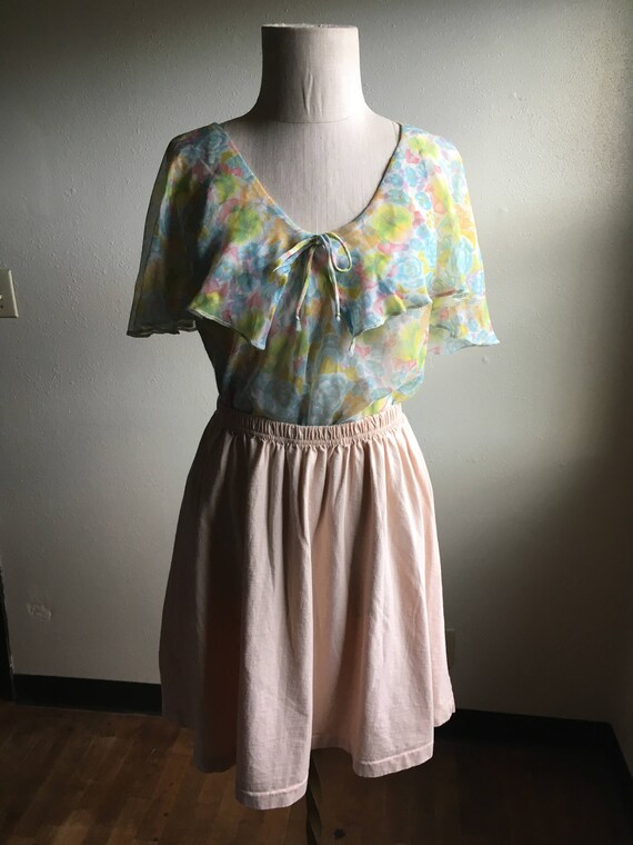 vintage 80s j crew pale peach cotton jersey skirt… - image 2