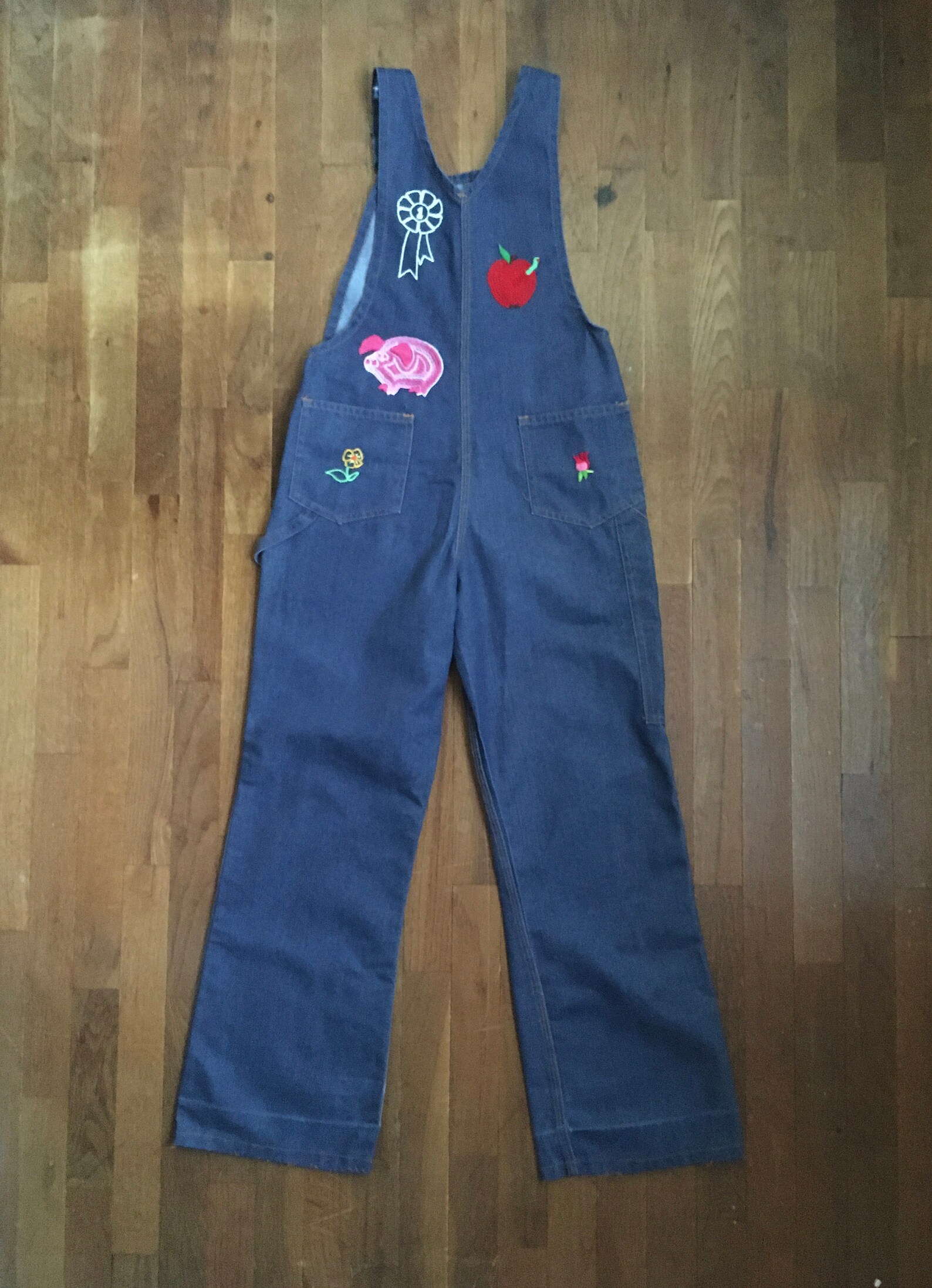 Vintage 70s Hand Embroidered Animals Blue Jean Bib Overalls Etsy