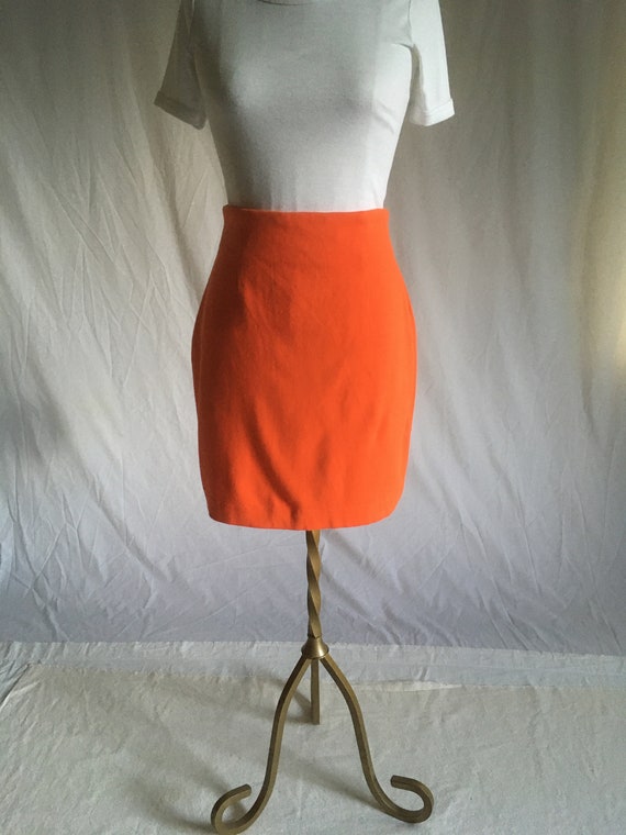 vintage 80s orange bodycon zip back mini skirt co… - image 2