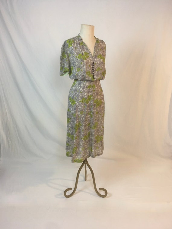 vintage 50s day dress snap side grey chartreuse f… - image 1