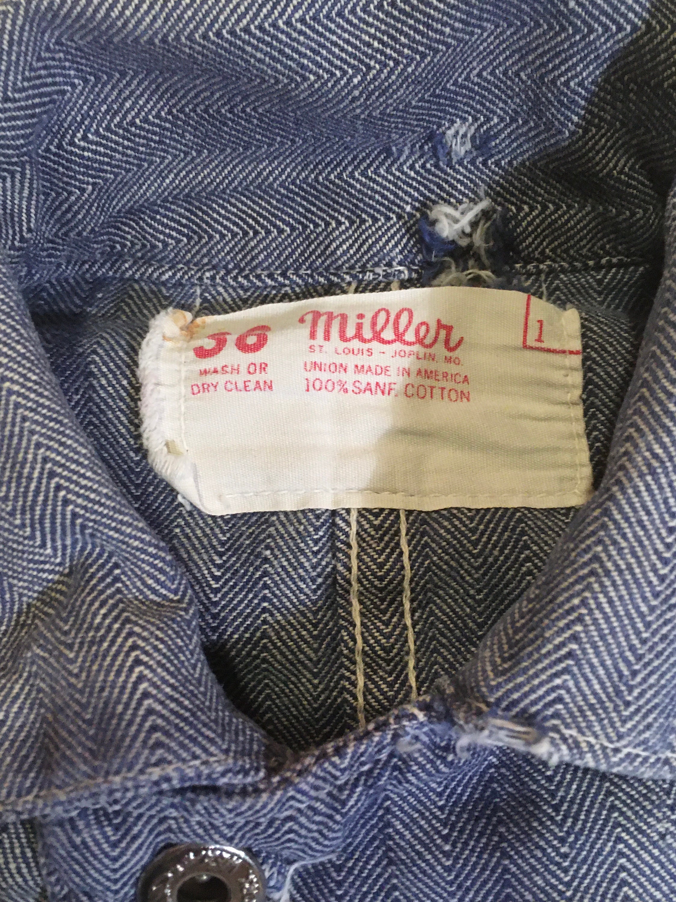 Vintage 50s Miller Union Made in America Sanforized Cotton