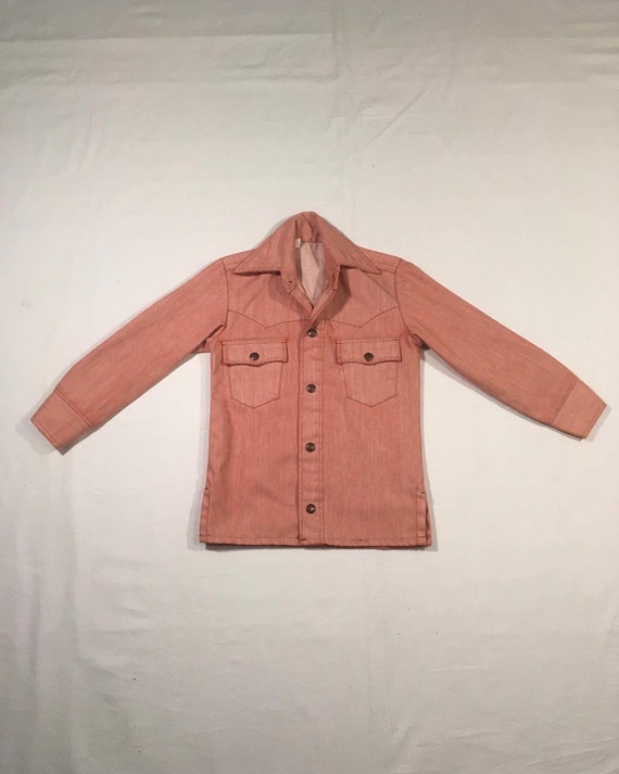 vintage 70s Levis kids red denim jacket shirt bel… - image 2