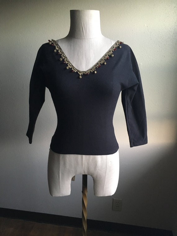 vintage 80s elle gold trim beads and bells body c… - image 1