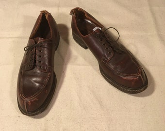vintage 40s english brogue mens dark brown leather oxford split toe moc toe oxford shoes made in england
