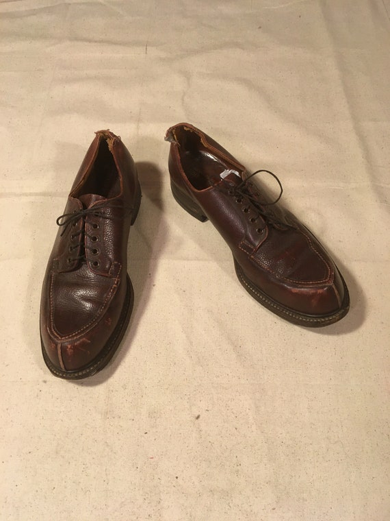 vintage 40s english brogue mens dark brown leathe… - image 1