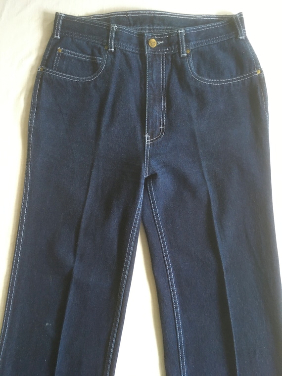 vintage 70s womens blue jeans high waist brass ea… - image 3