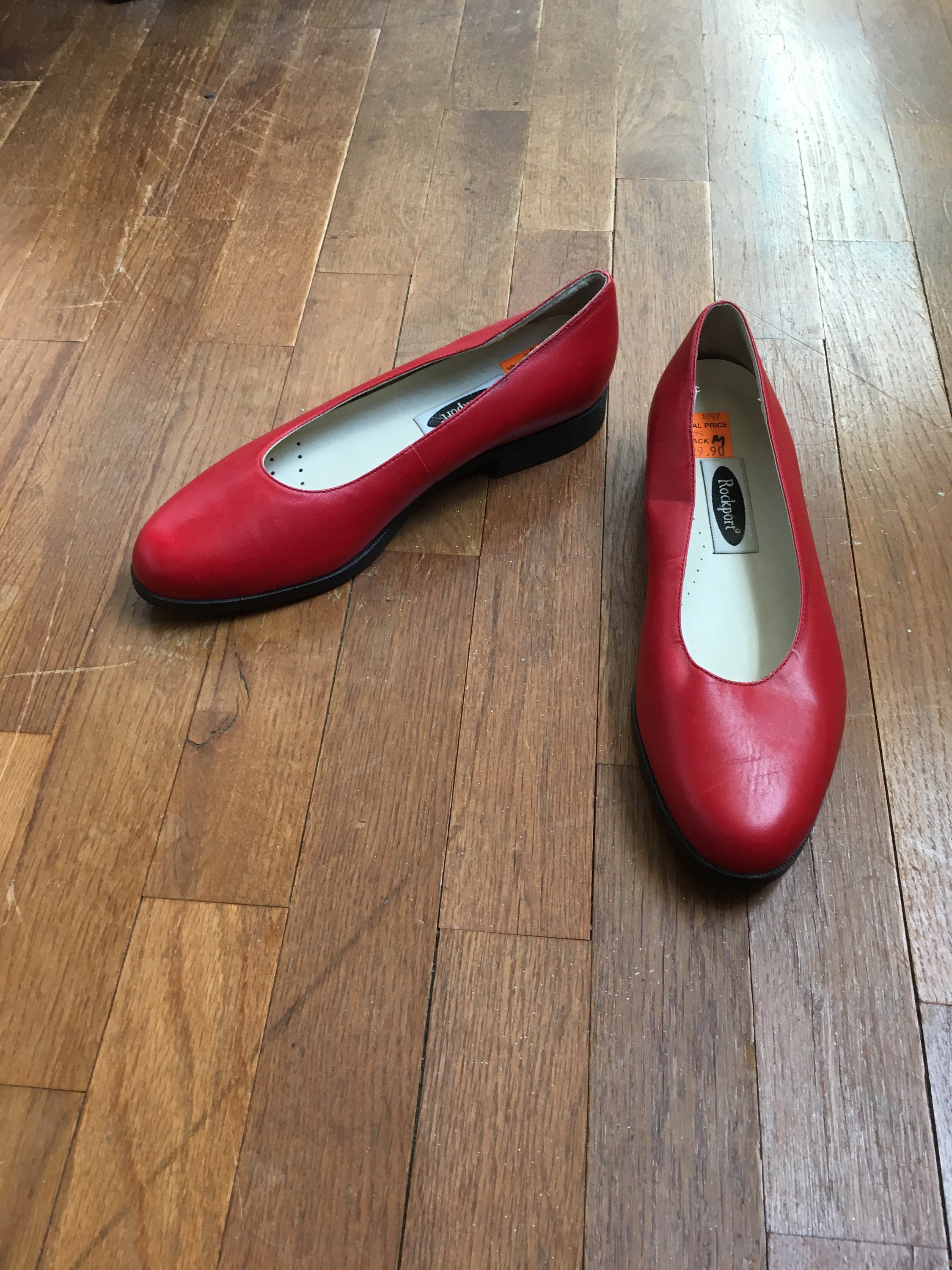 Vintage 80s rockport nos red leather slip on women's shoes | Etsy