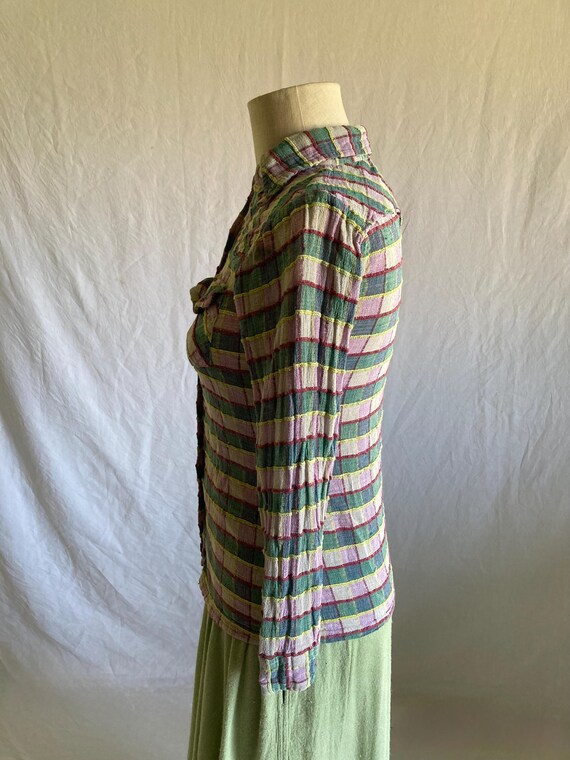 vintage 70s patchwork button up collared chevron … - image 8