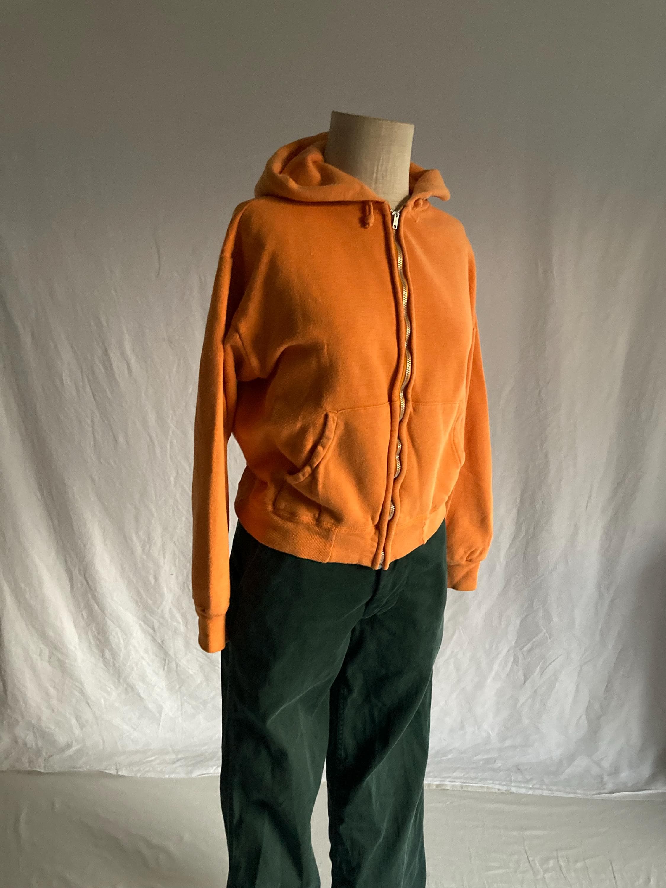 Vintage 50s 60s Hoodie Orange Zip up Sweatshirt Hooded 1950s 1960s