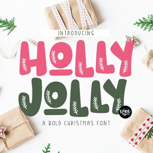 Instantanée. OTF Font « Holly Jolly » Font de Noël, police de vacances, police à lettres à la main, police de houx, police de pin, carte de Noël, police d’hiver, mignon