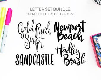 NEW!! Letter Set BUNDLE 5-INSTANT download four brush fonts in svg format, font bundle, handlettered font, brush font, script svg, font cut