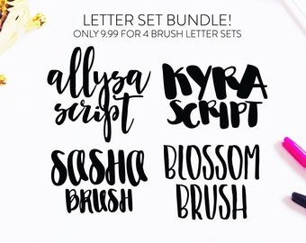 NEW Letter Set BUNDLE-INSTANT download four brush fonts in svg format, font bundle, handlettered font, brush font, script svg, font cut file